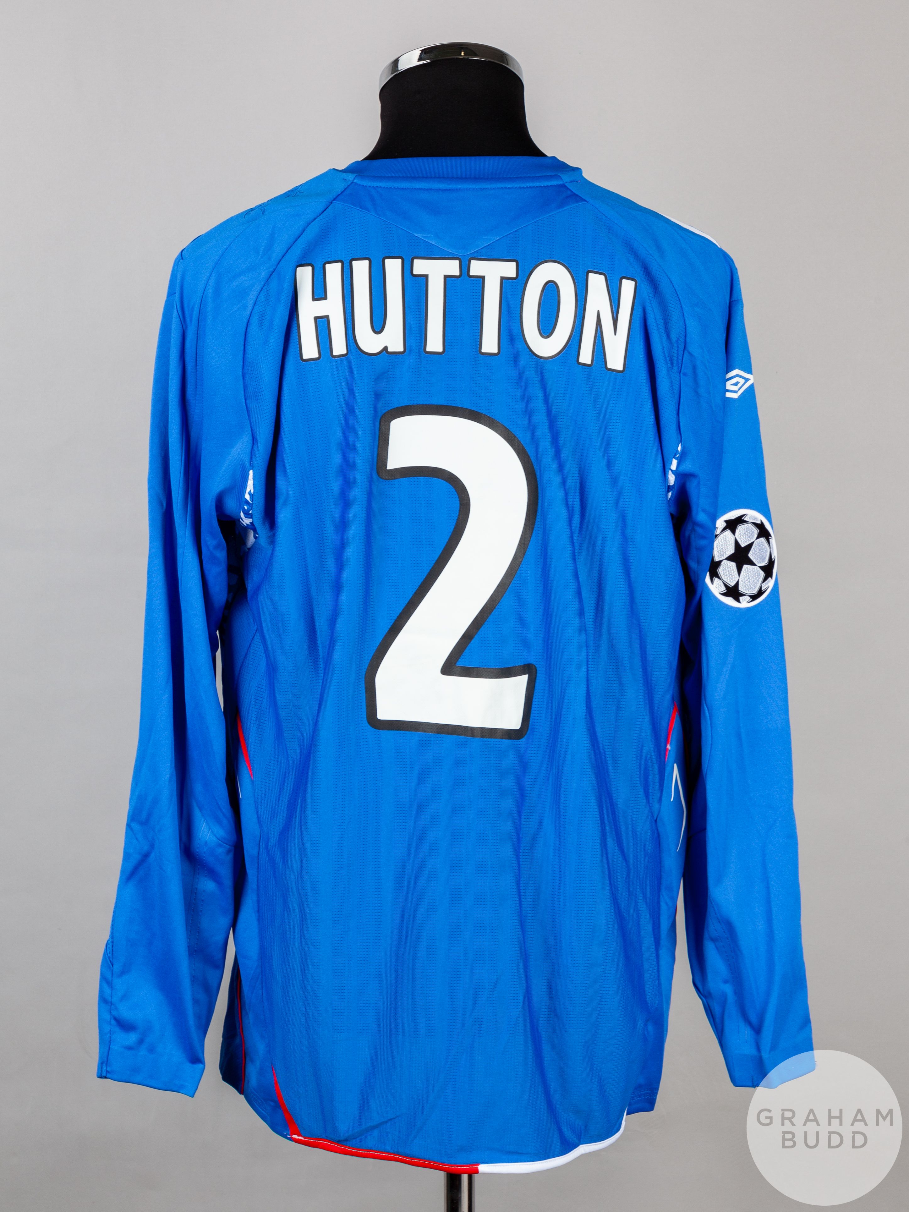 Alan Hutton blue, white and red No.2 Rangers Champions League long-sleeved shirt - Image 2 of 5