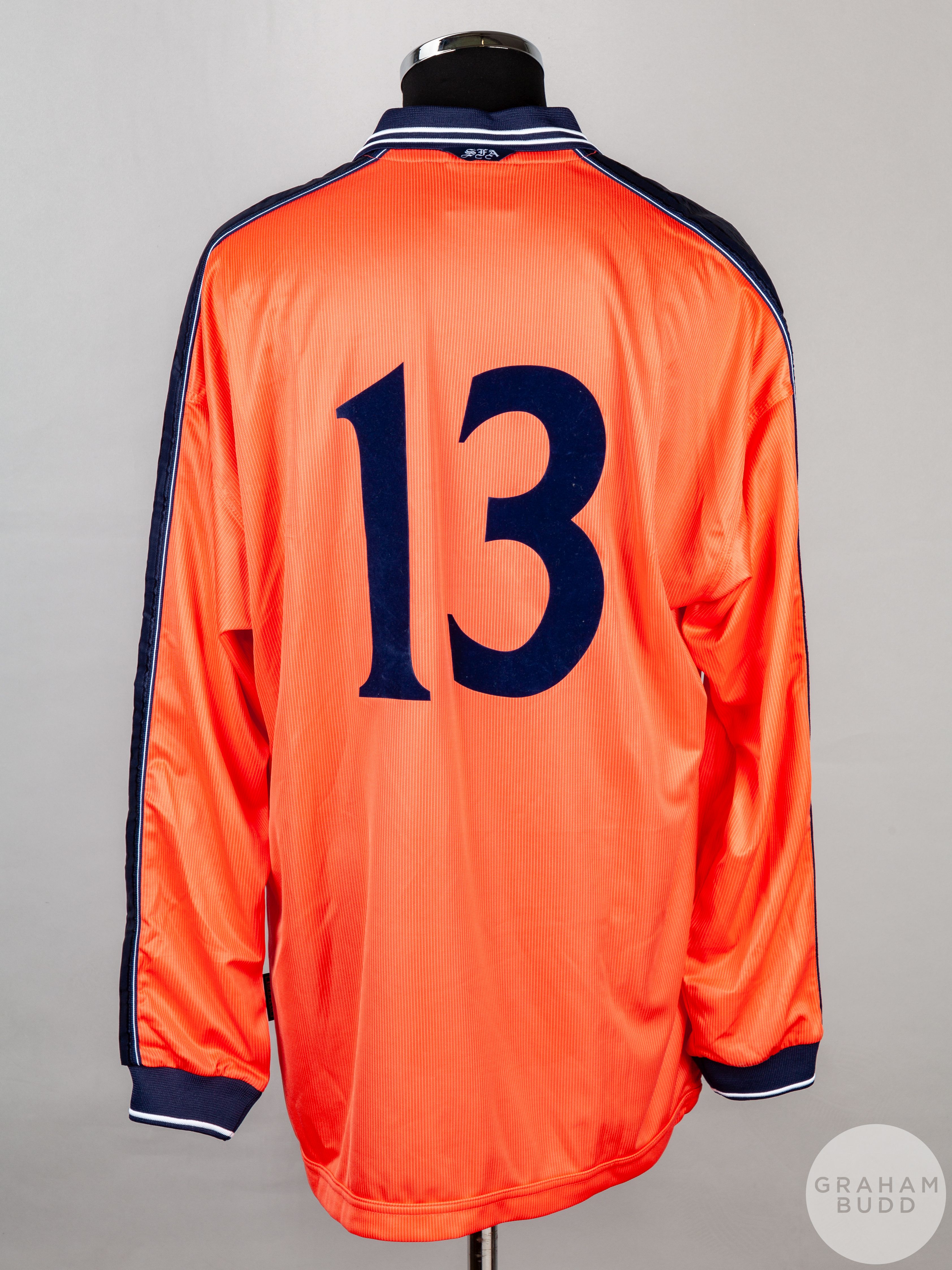 Derek Whyte salmon pink and blue No.13 Scotland v. Germany long-sleeved shirt - Image 2 of 5