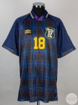 Kevin Gallacher blue tartan No.18 Scotland international short-sleeved shirt