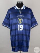 Blue and white No.19 Scotland international short-sleeved shirt, 1998-2000