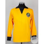 Hugh Cowan yellow and black No.4 Ferranti Thistle match worn long-sleeved shirt