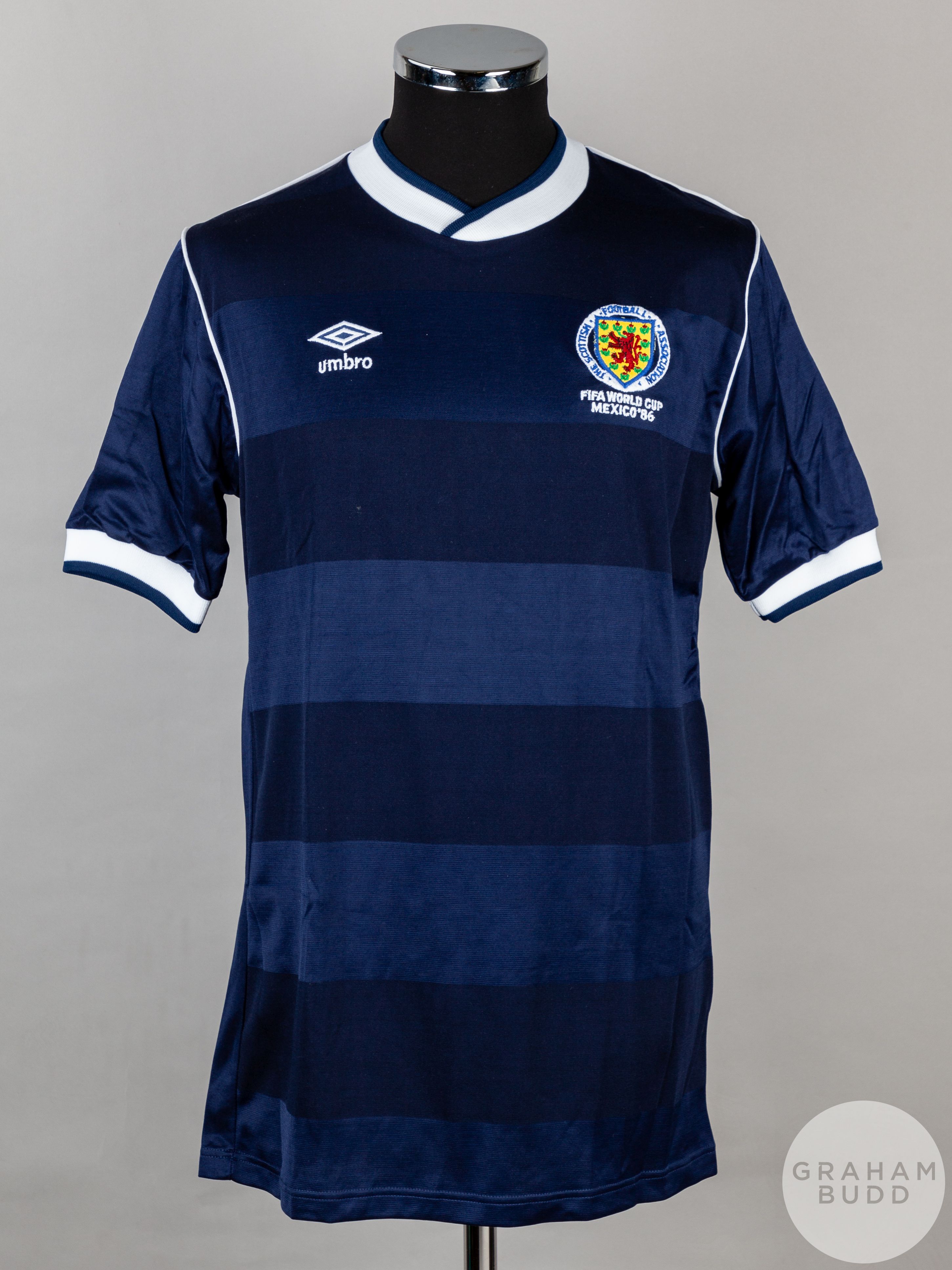 Roy Aitken blue and white No.8 Scotland World Cup short-sleeved shirt, 1986