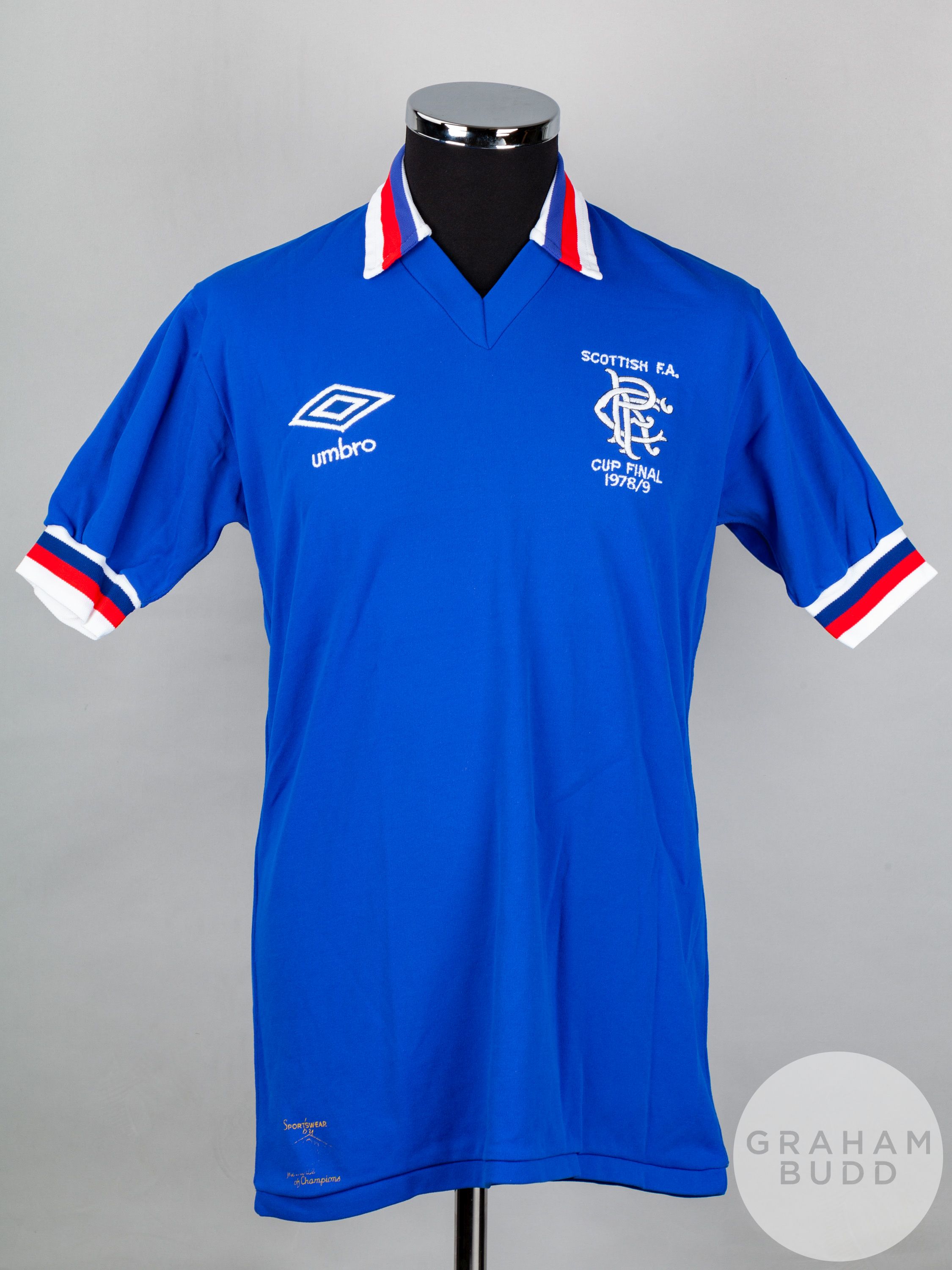 Alex Miller blue No.12 Rangers match worn Scottish Cup Final short-sleeved shirt