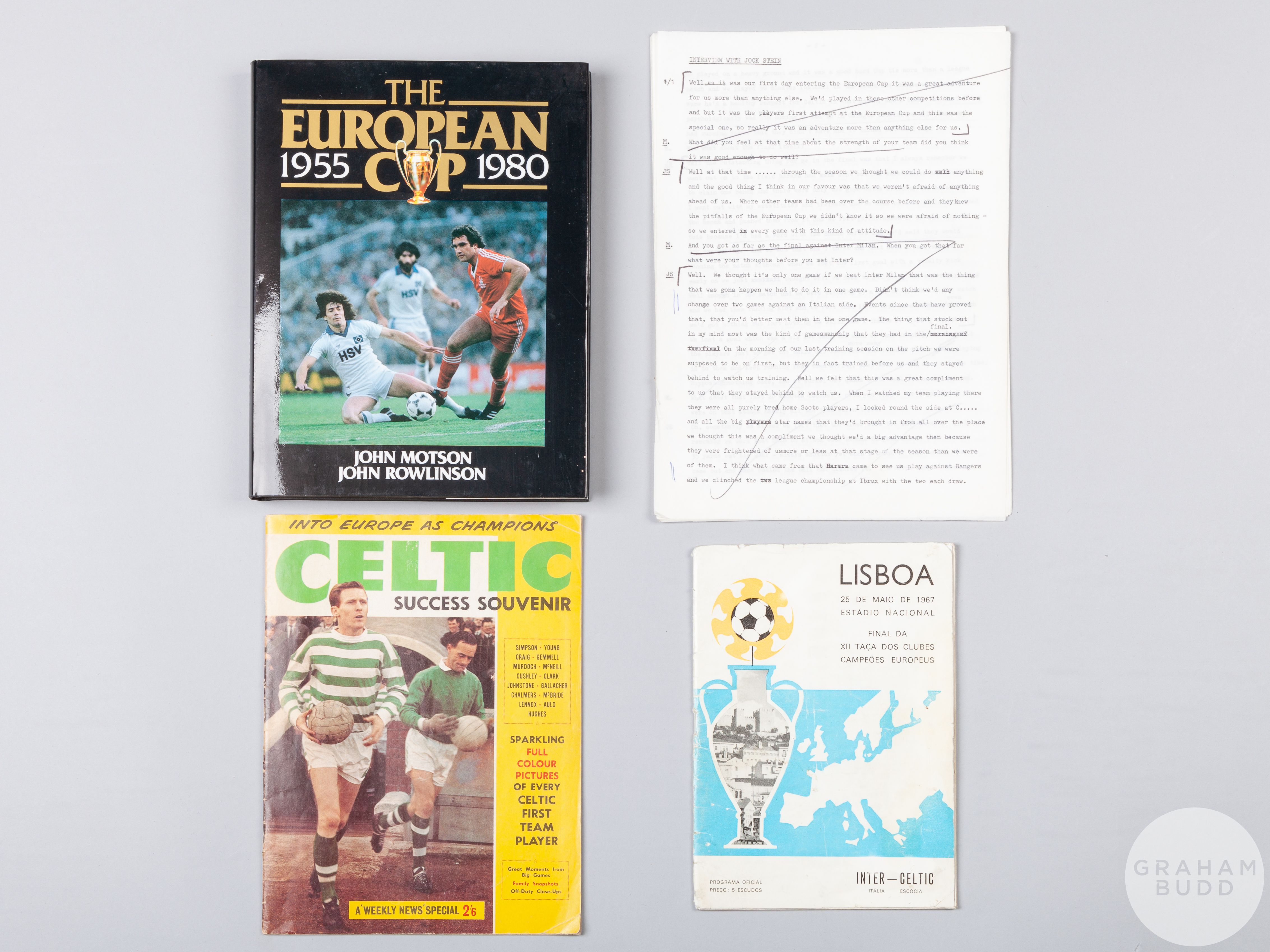 Celtic 'Lisbon Lions' 1967 European Cup memorabilia,