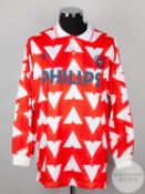 Red and white No.14 Hamilton Academicals long-sleeved shirt, 1992-93