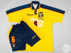 Tosh McKinlay yellow and blue No.6 Scotland match issued 1998 World Cup short-sleeved shirt