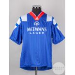 John Brown blue, white and red No.6 Rangers short-sleeved shirt, 1992-94,