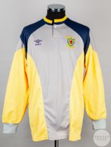 Andy Goram grey, yellow and blue No.12 Scotland goalkeeper shirt, 1990