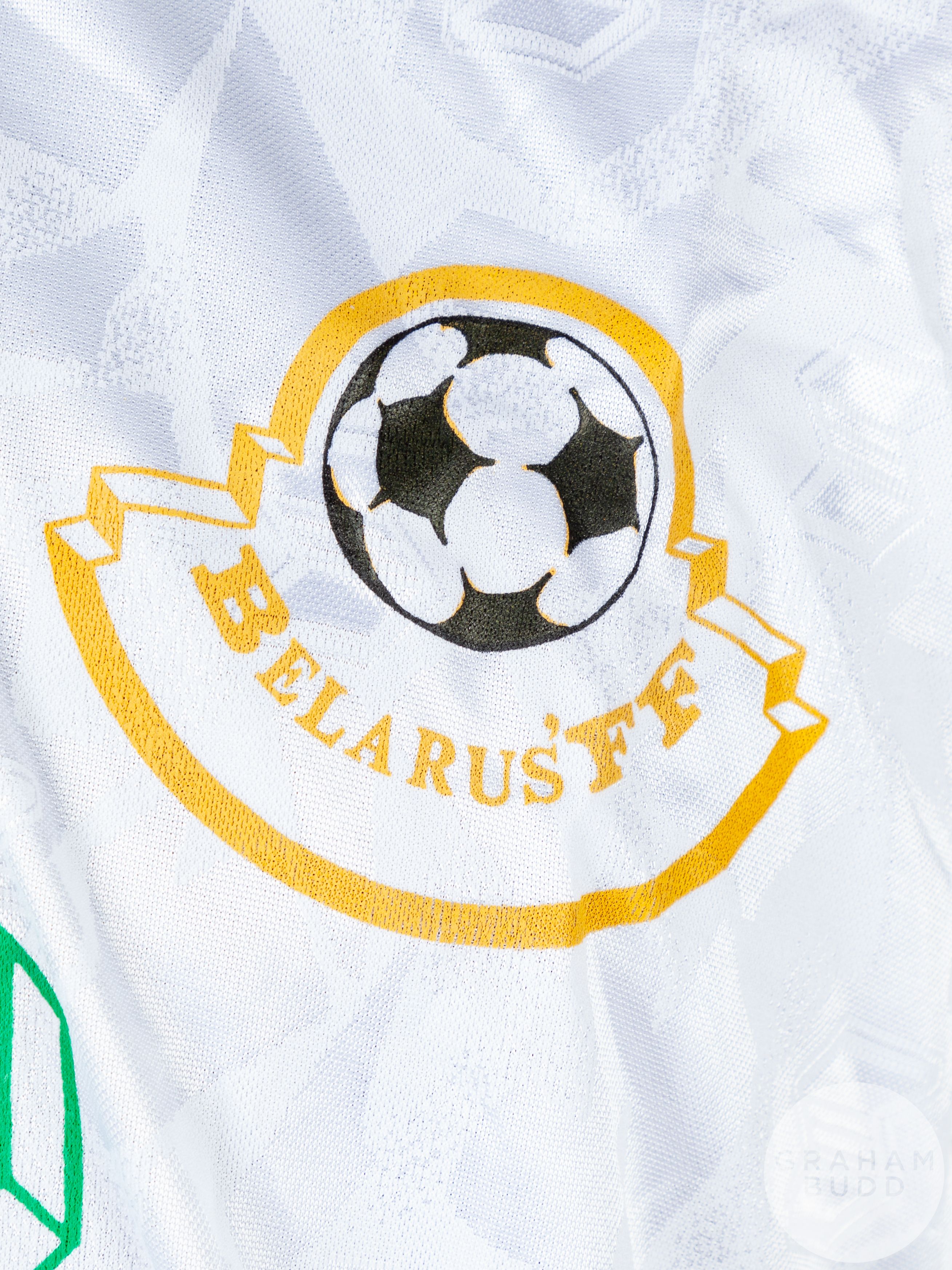 Valentin Belkevich white and green No.18 Belarus v. Scotland match issued short-sleeved shirt, - Image 3 of 5