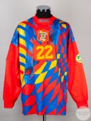 Nicky Walker multi-coloured No.22 official Scotland Euro 96 match issued goalkeepers shirt