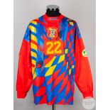 Nicky Walker multi-coloured No.22 official Scotland Euro 96 match issued goalkeepers shirt