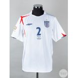 Gary Neville white No.2 England v. Macedonia short-sleeve shirt, 2006
