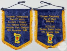 Alex Miller two official Scotland v. England Play-Off International match pennants, 1999