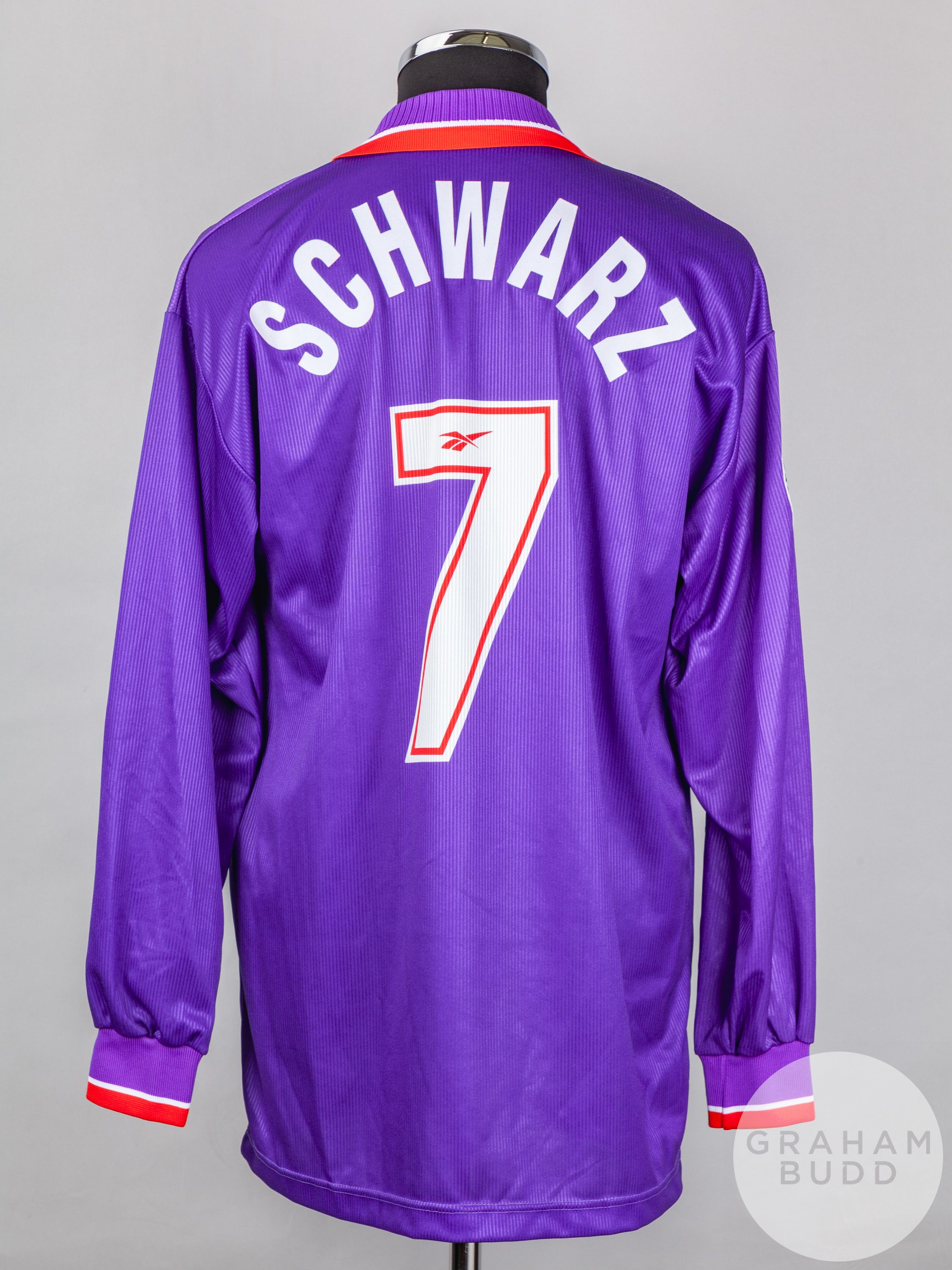 Stefan Schwarz purple and red No.7 Fiorentina long-sleeved shirt, 1996-97 - Image 2 of 6