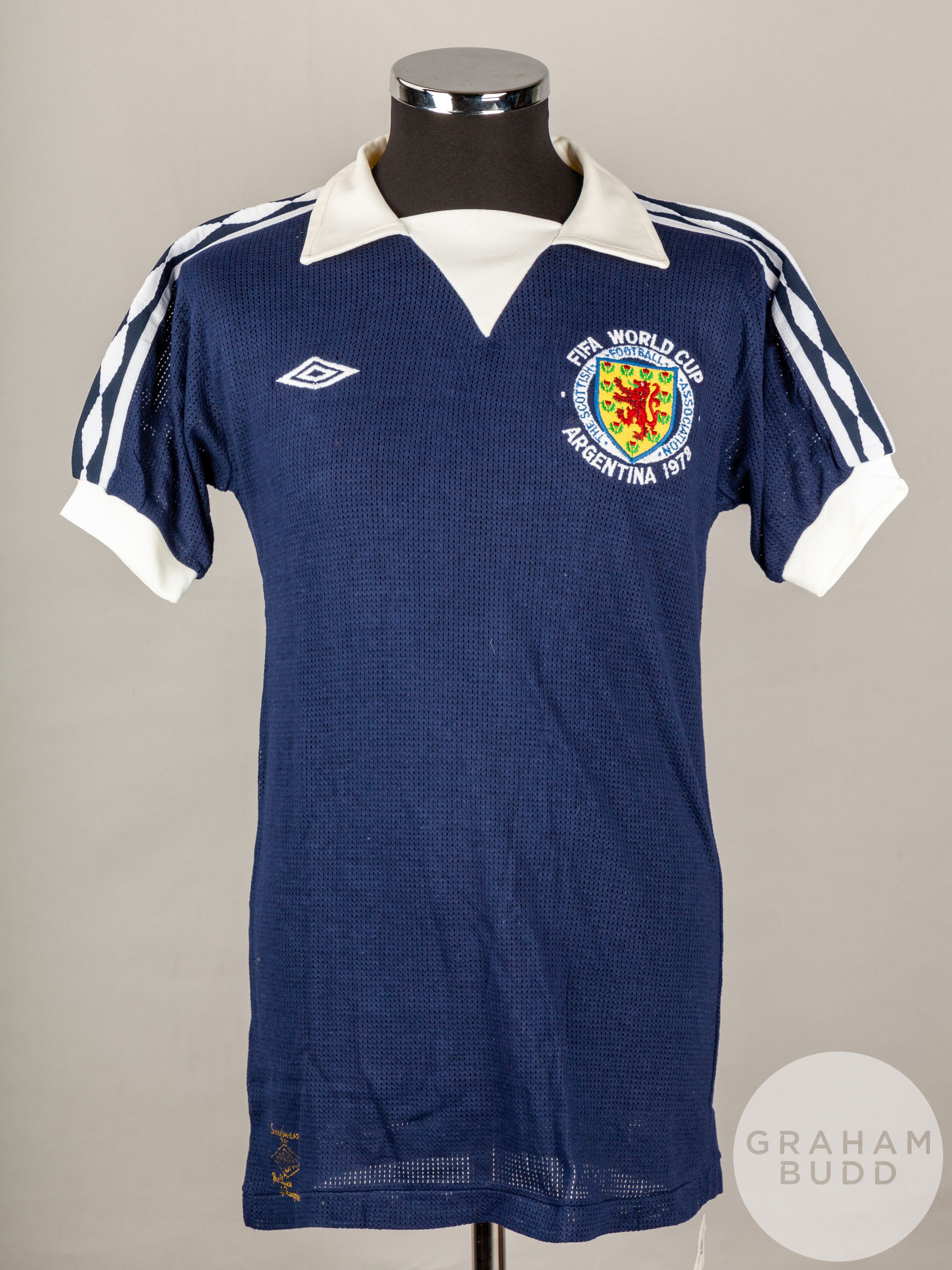 An official blue airtex Scotland 1978 World Cup short-sleeved shirt