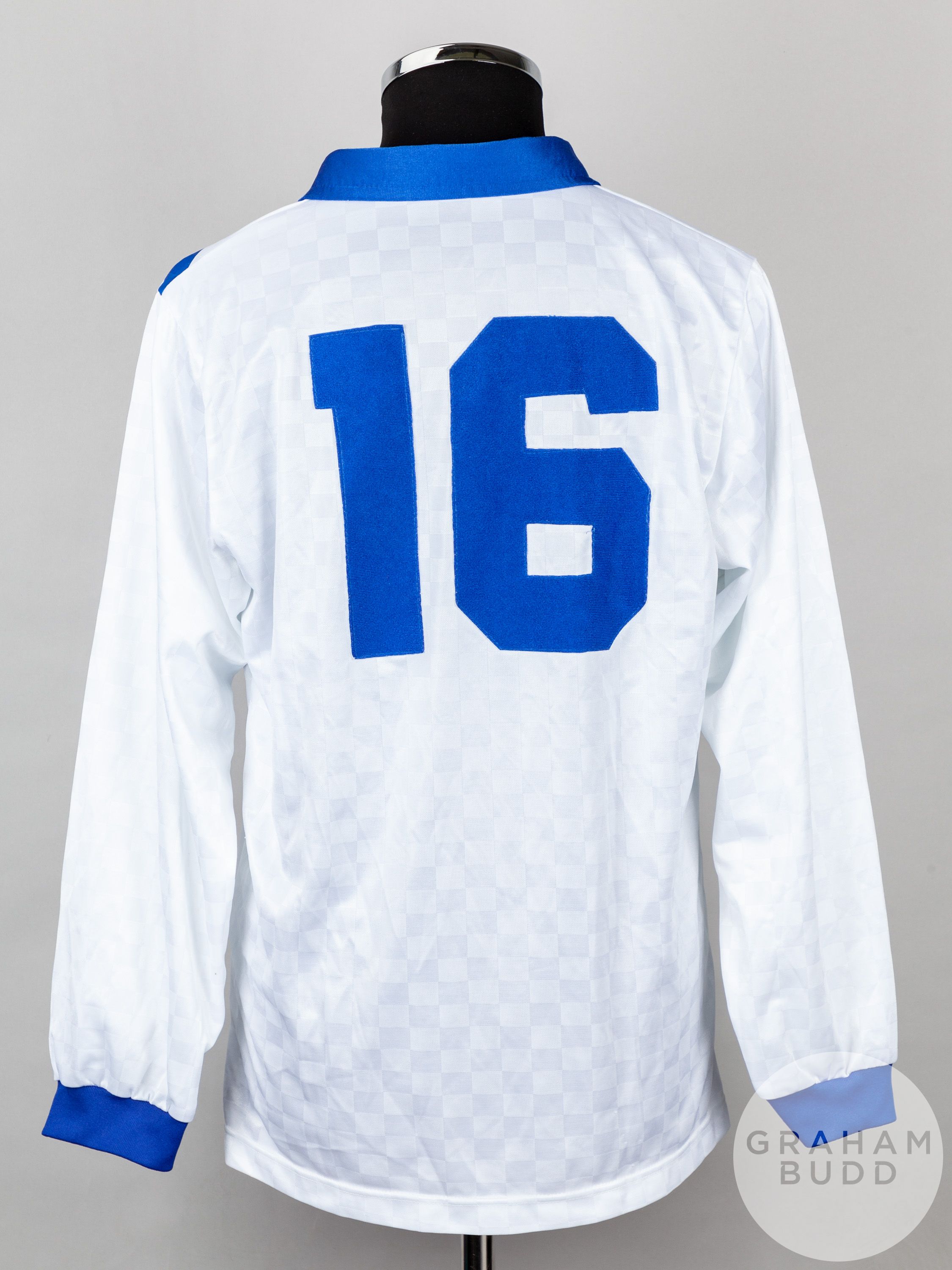 Blue and white No.16 Greenock Morton long-sleeved shirt, 1989-90 - Image 2 of 4