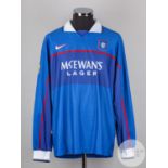 Brian Laudrup blue and white No.11 Rangers long-sleeved shirt, 1997-98