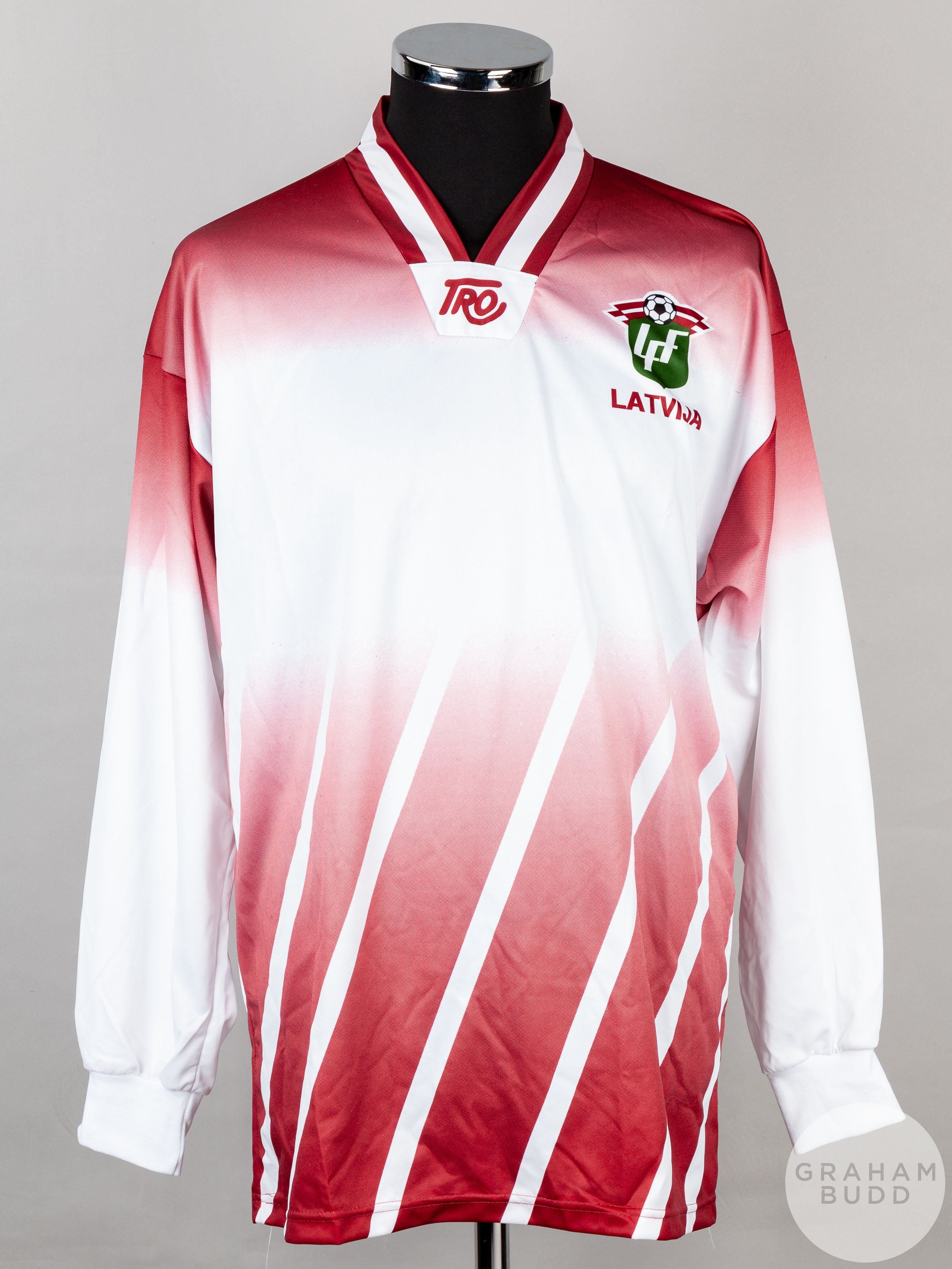 White and maroon No.18 Latvia v. Scotland match issued long-sleeved shirt