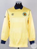 Andy Goram yellow and blue No.12 Scotland goalkeeper shirt, 1986