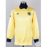 Andy Goram yellow and blue No.12 Scotland goalkeeper shirt, 1986