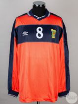 Salmon pink and blue No.8 Scotland international long-sleeved shirt, 1999-2000