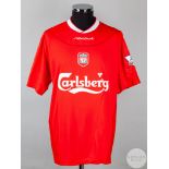 Michael Owen red and white No.10 Liverpool short-sleeved shirt, 2002-03