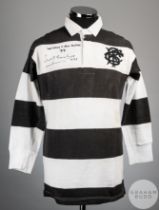 Sandy Carmichael black and white No.3 Barbarians v. All Blacks match worn long-sleeved shirt