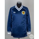 Paul Sturrock blue and white No.7 Scotland v. Wales long-sleeved shirt, 1984