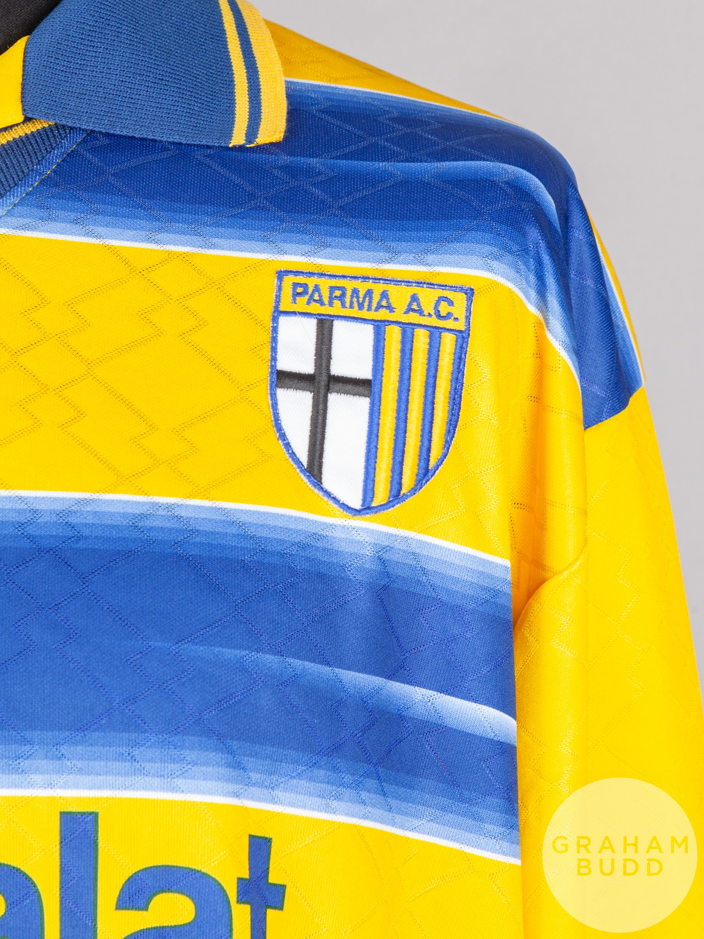 Roberto Sensini yellow and blue No.6 Parma long-sleeved shirt, 1998 - Image 3 of 5