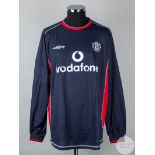 David Beckham blue and red No.7 Manchester United long-sleeve shirt, 2000