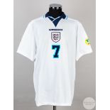 David Platt white England v. Scotland Euro 96 match issued short-sleeved shirt