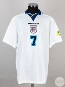 David Platt white England v. Scotland Euro 96 match issued short-sleeved shirt