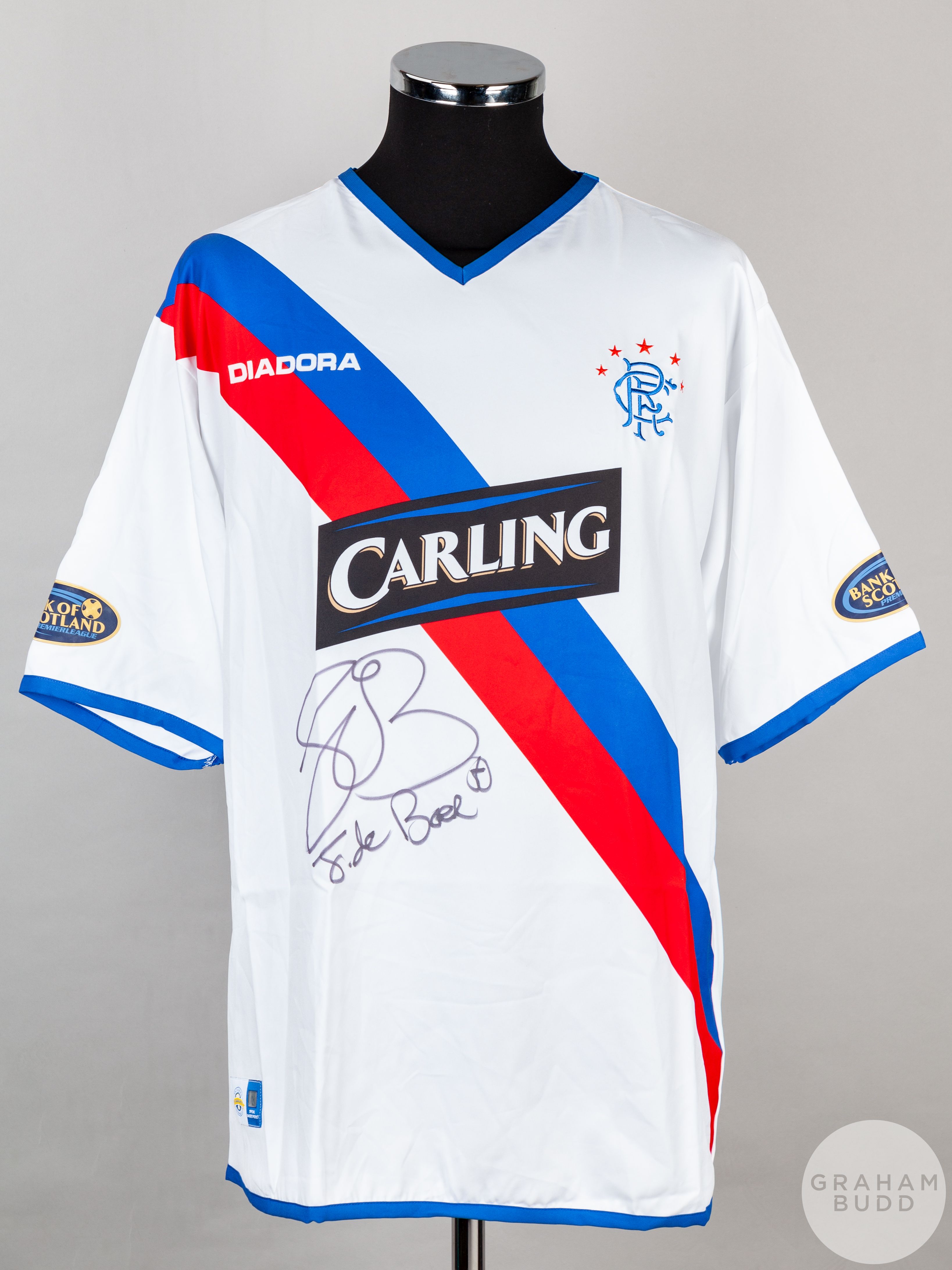 Frank De Boer white, blue and red No.5 Rangers short-sleeved shirt