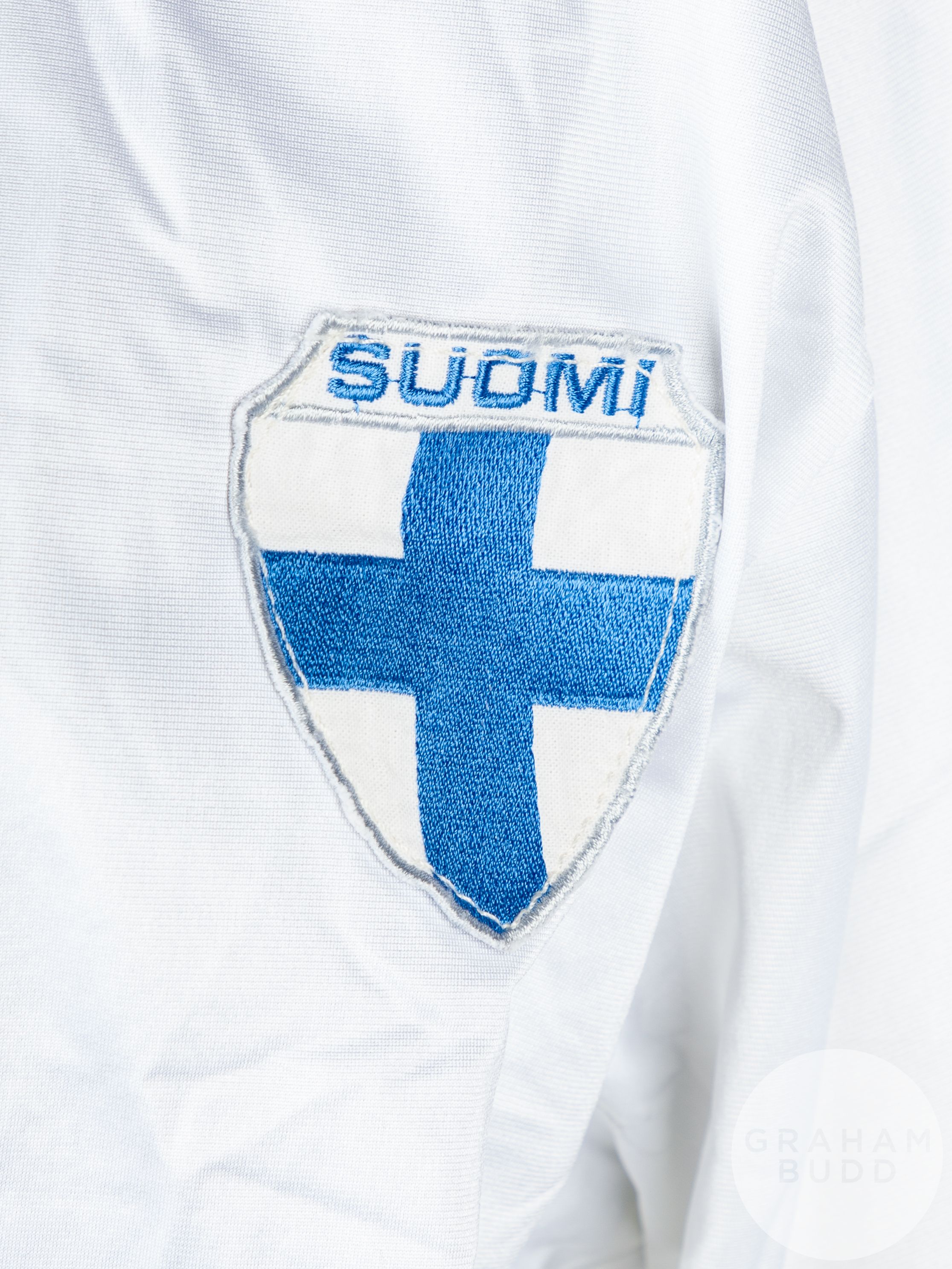 Erik Holmgren white and blue No.13 Finland match issued short-sleeved shirt - Image 3 of 4