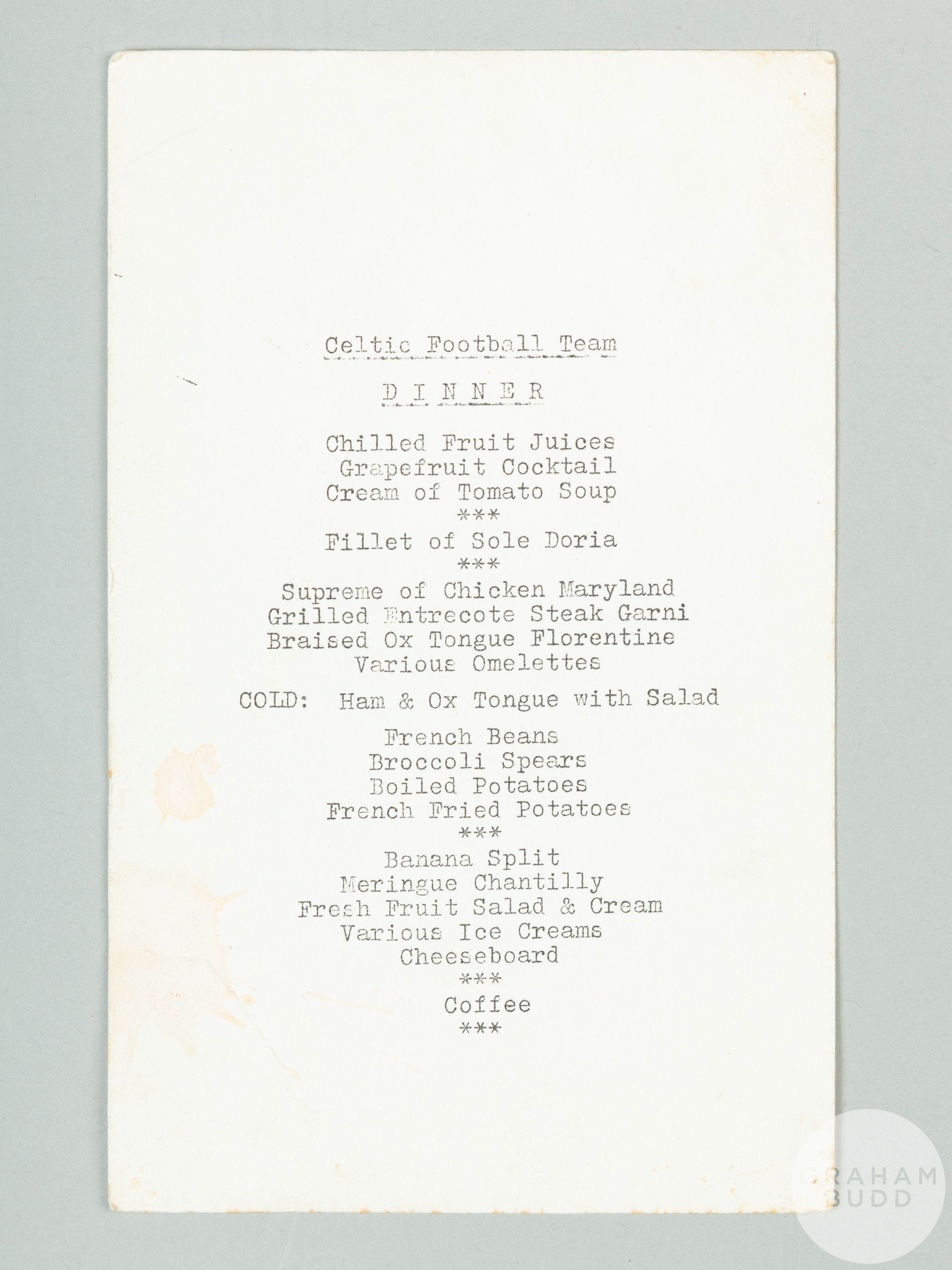 Celtic F.C. autographed menu card, 1977 - Image 2 of 2