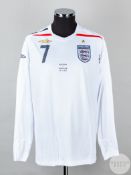 David Beckham white No.7 England match issued long-sleeve shirt