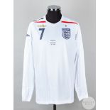 David Beckham white No.7 England match issued long-sleeve shirt