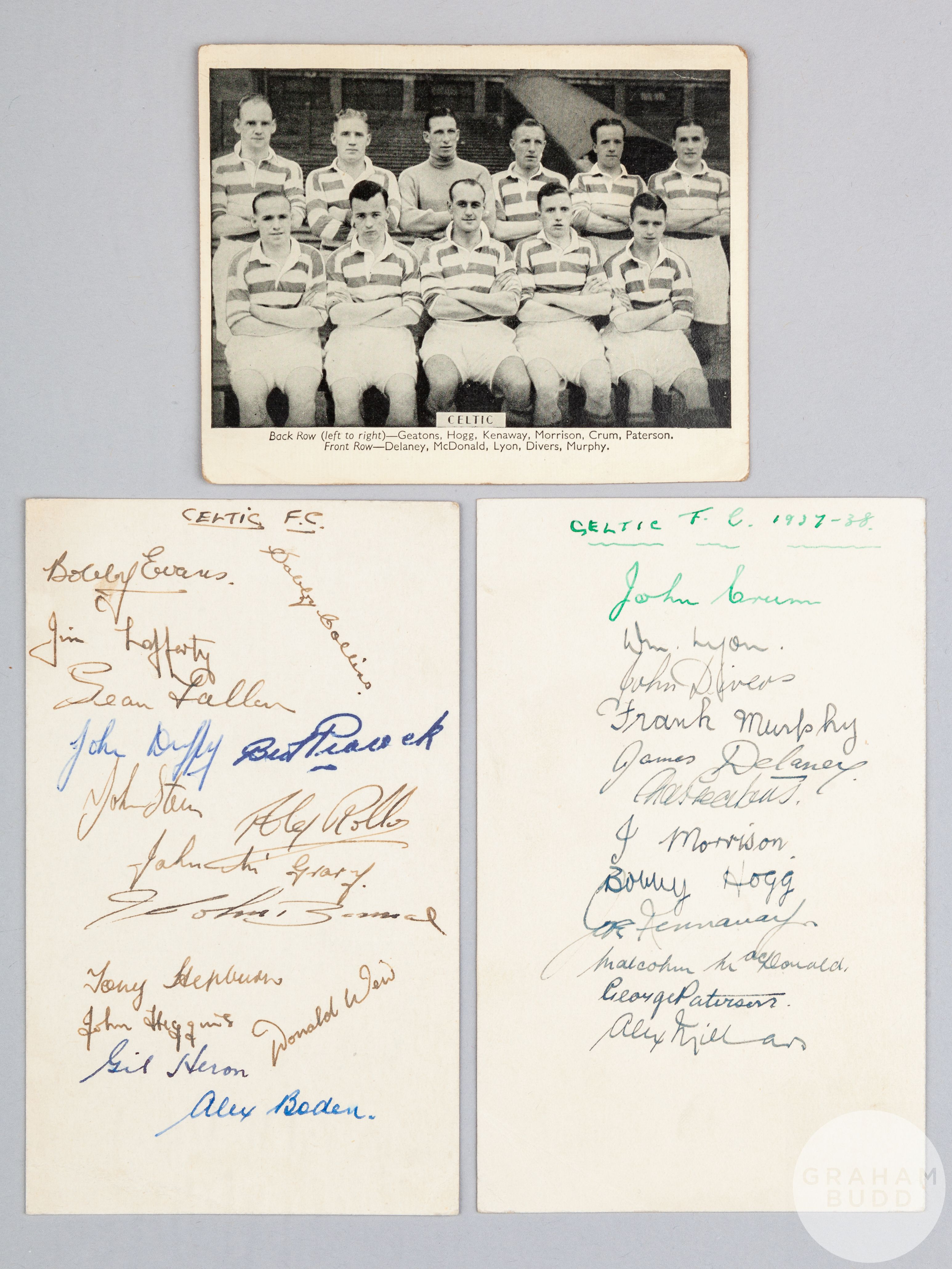 Celtic F.C. autographed postcard, 1937-38