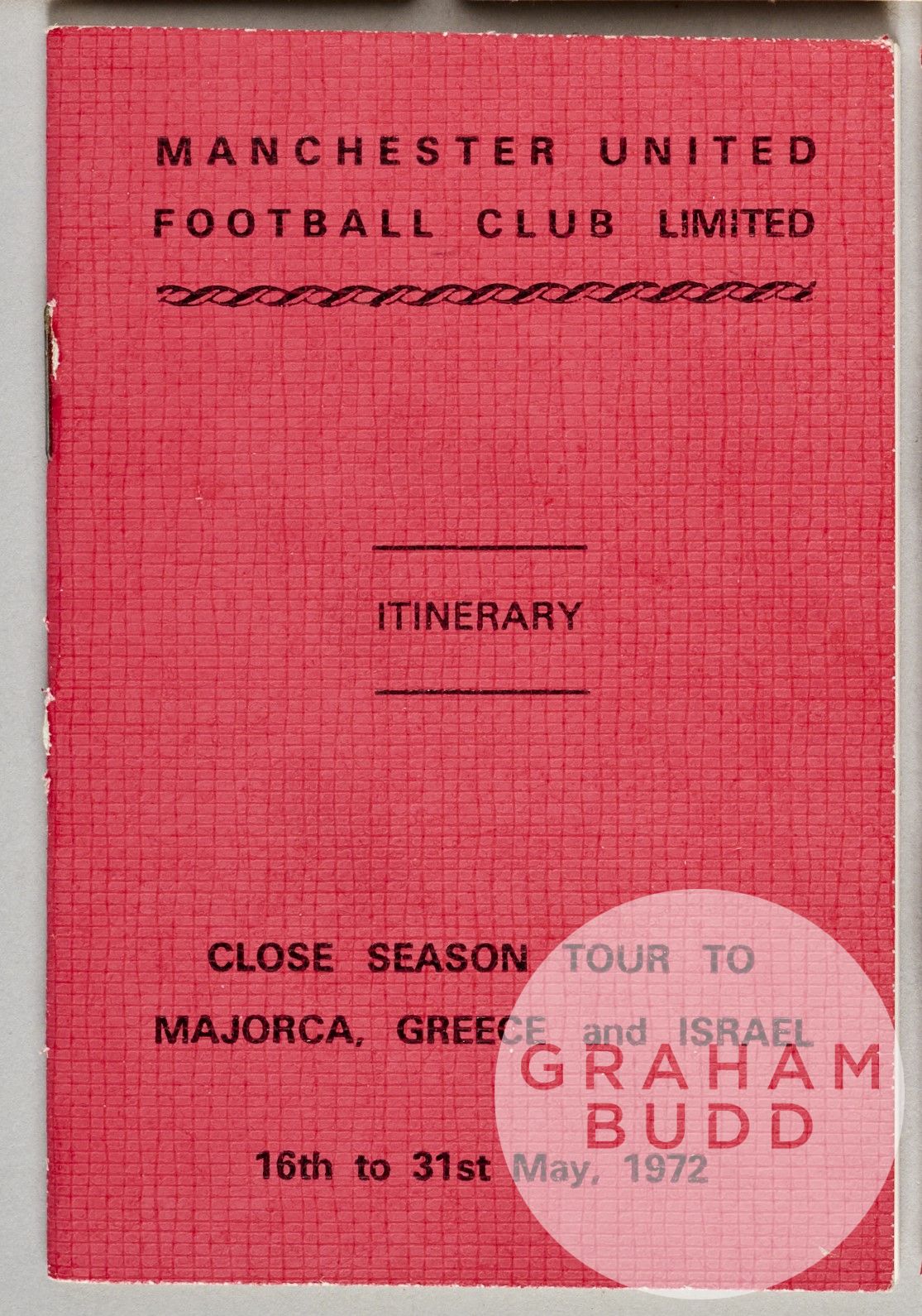 Manchester United player issued tour itinerary, 1972