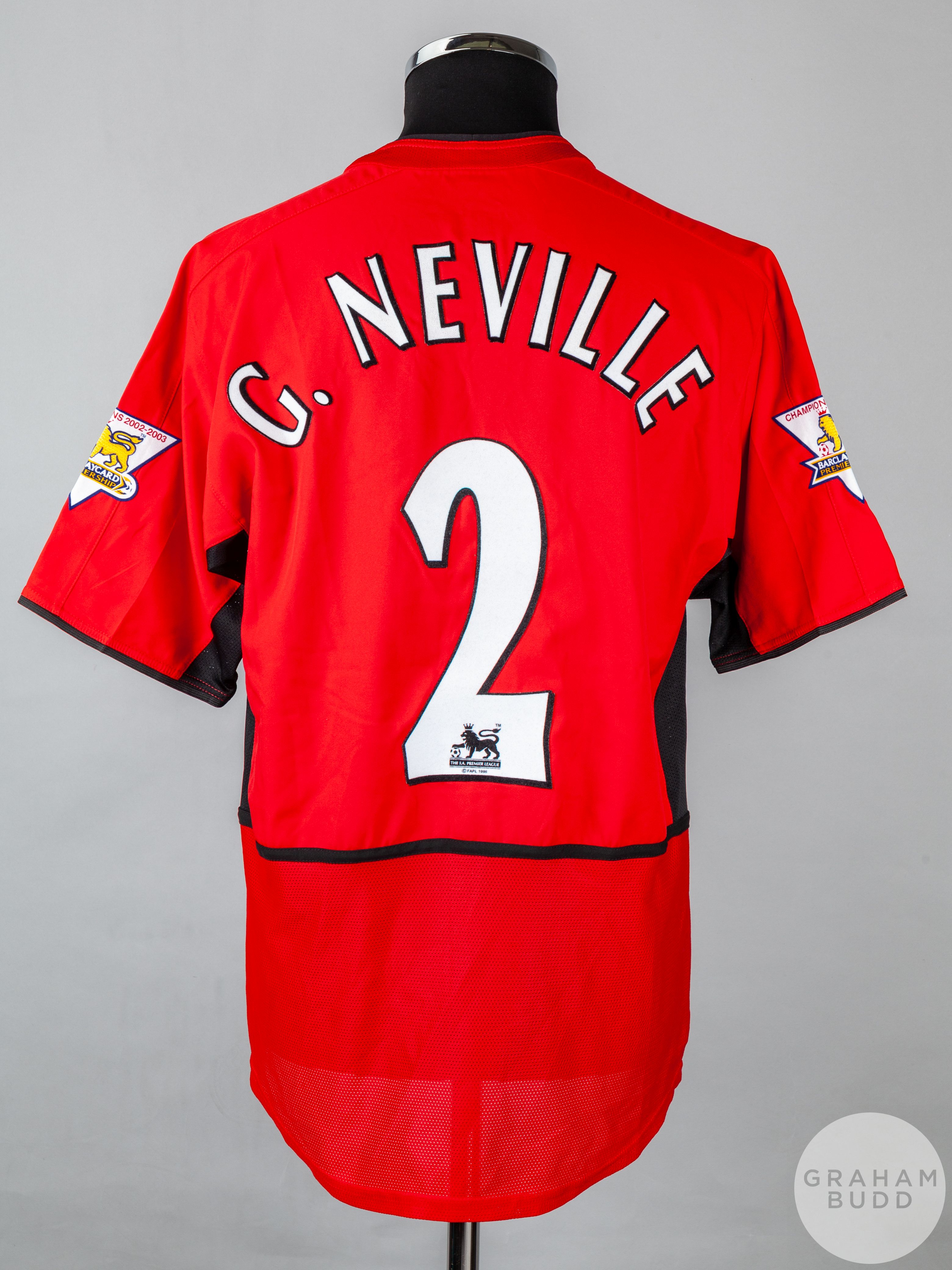 Gary Neville red and black No.2 Manchester United short-sleeve shirt - Image 2 of 5