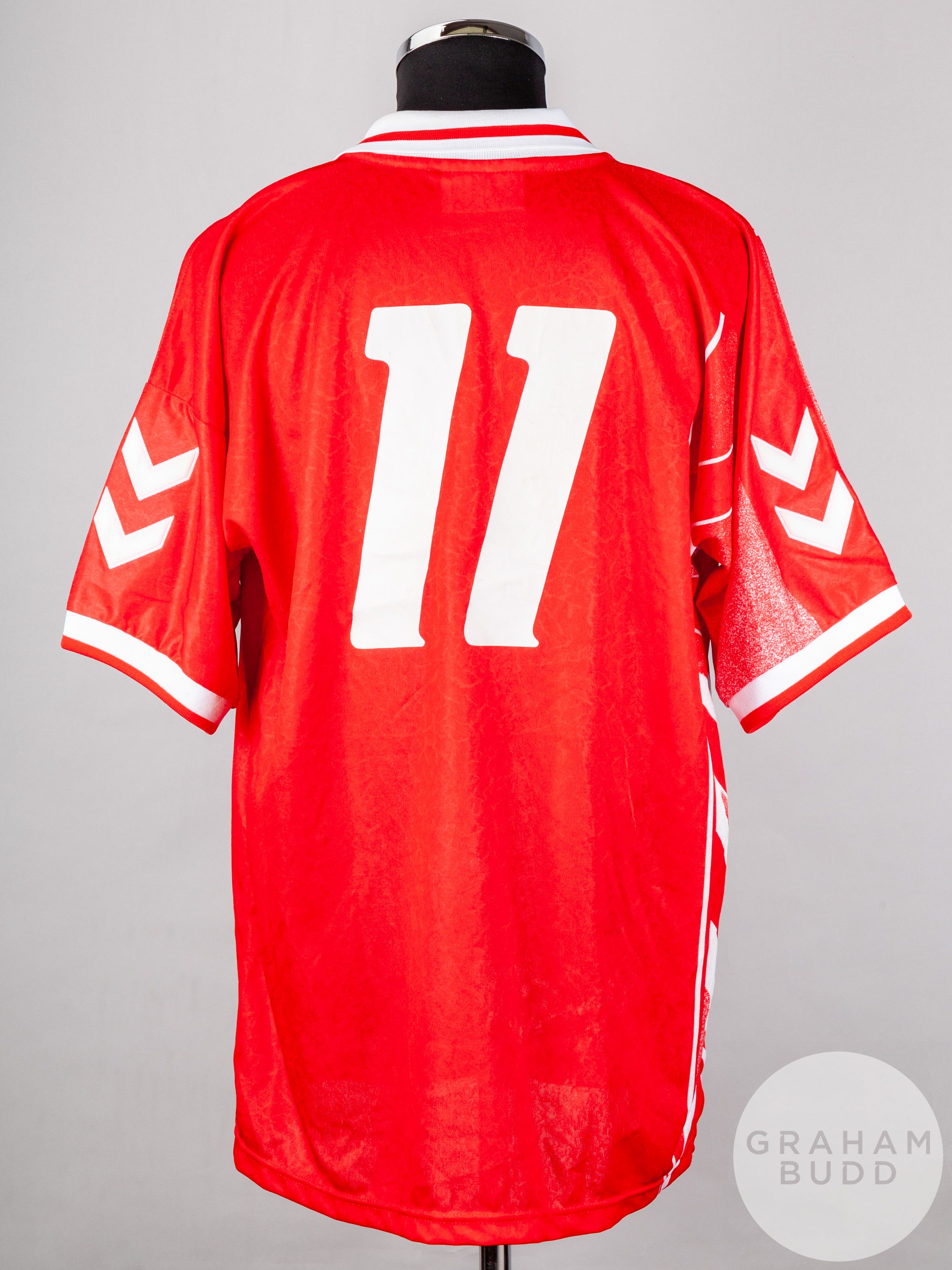 Brian Laudrup red and white No.11 Denmark short-sleeved shirt - Image 2 of 5