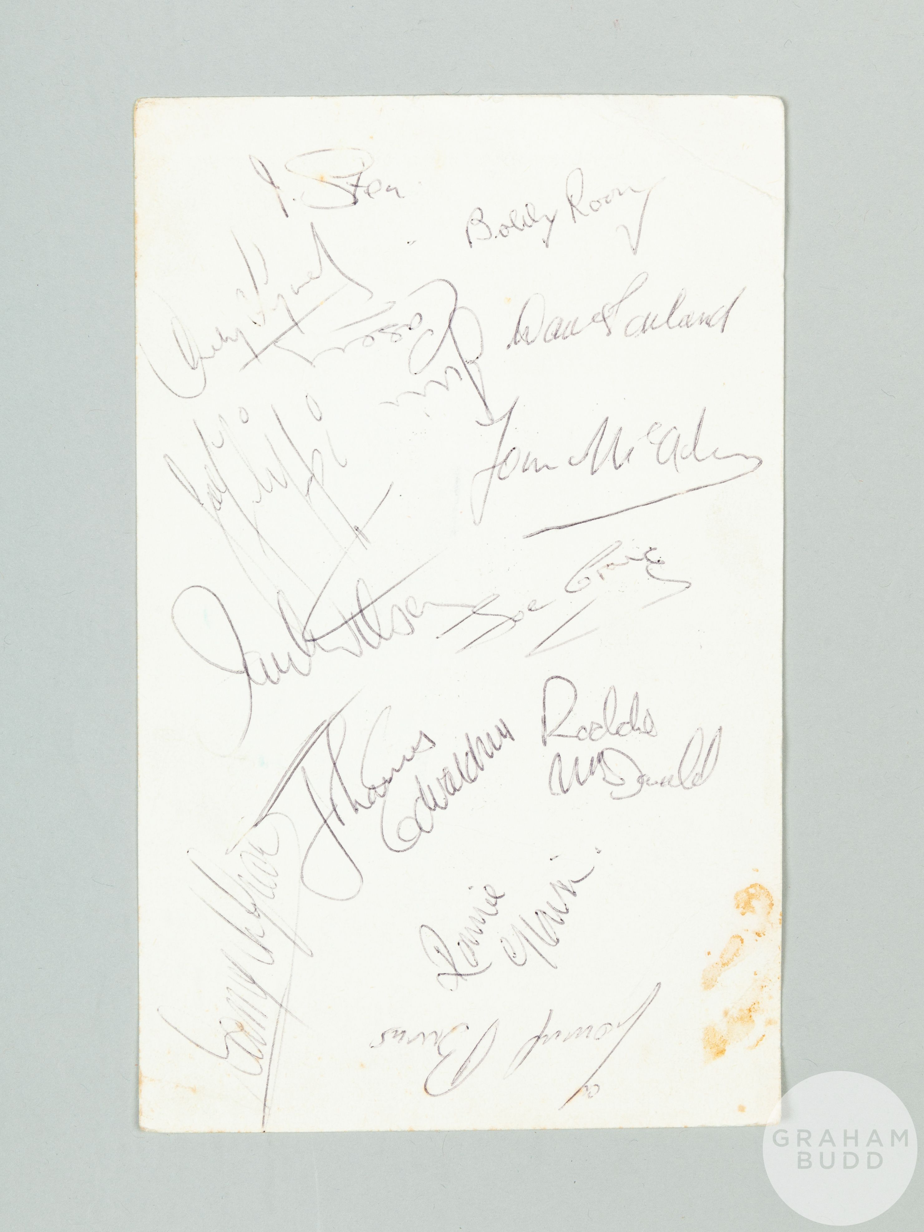 Celtic F.C. autographed menu card, 1977