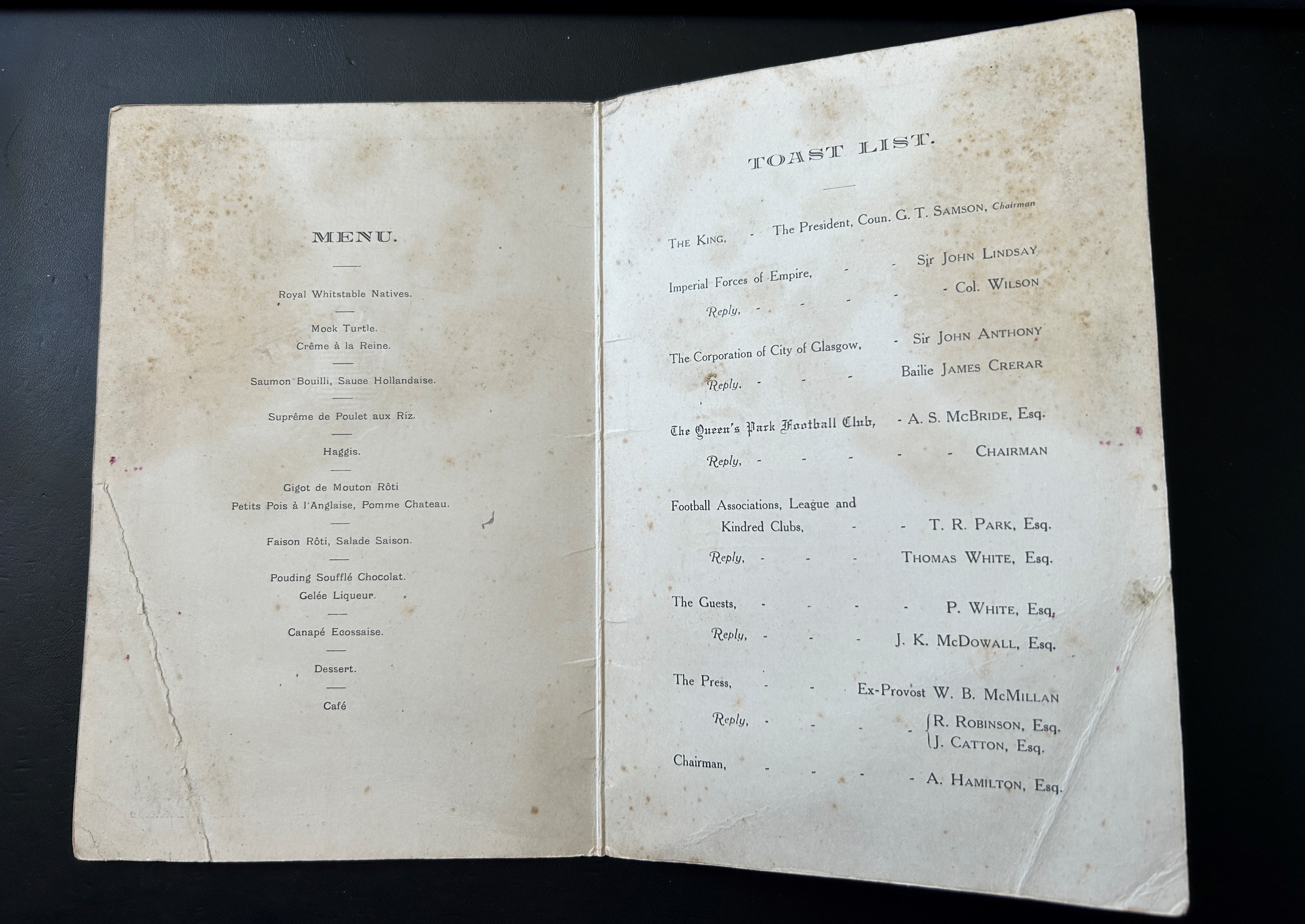 A Queen's Park Football Club Jubilee Dinner Menu Card, 1867-1917 - Image 3 of 3