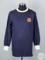 Jim Brogan blue and white No.6 Scottish Football League match worn long-sleeved shirt