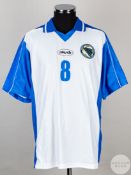 White and blue No.8 Bosnia and Herzegovina v. Scotland match issued short-sleeved shirt,
