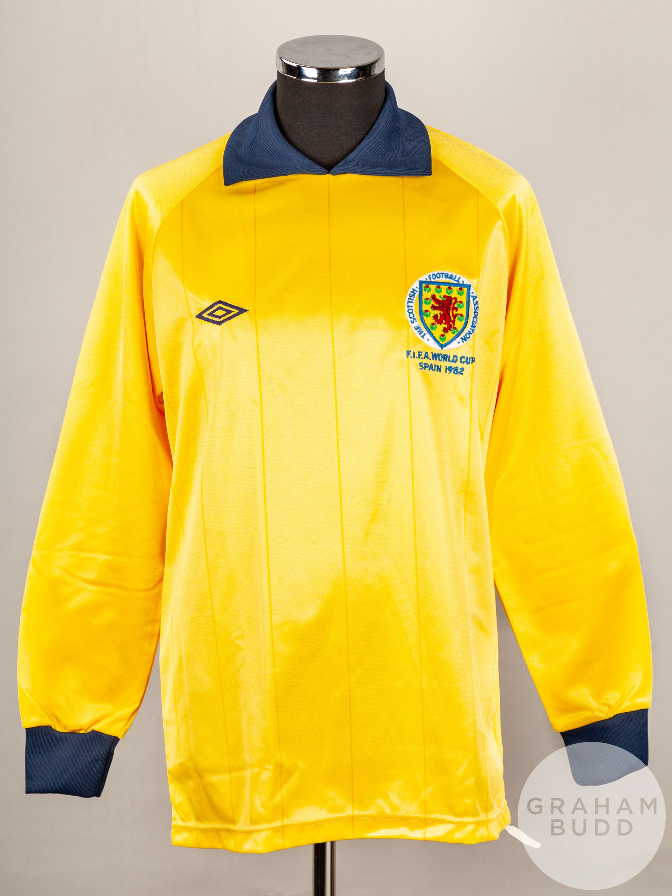 Yellow and blue official Scotland 1982 World Cup goalkeepers shirt, un-numbered