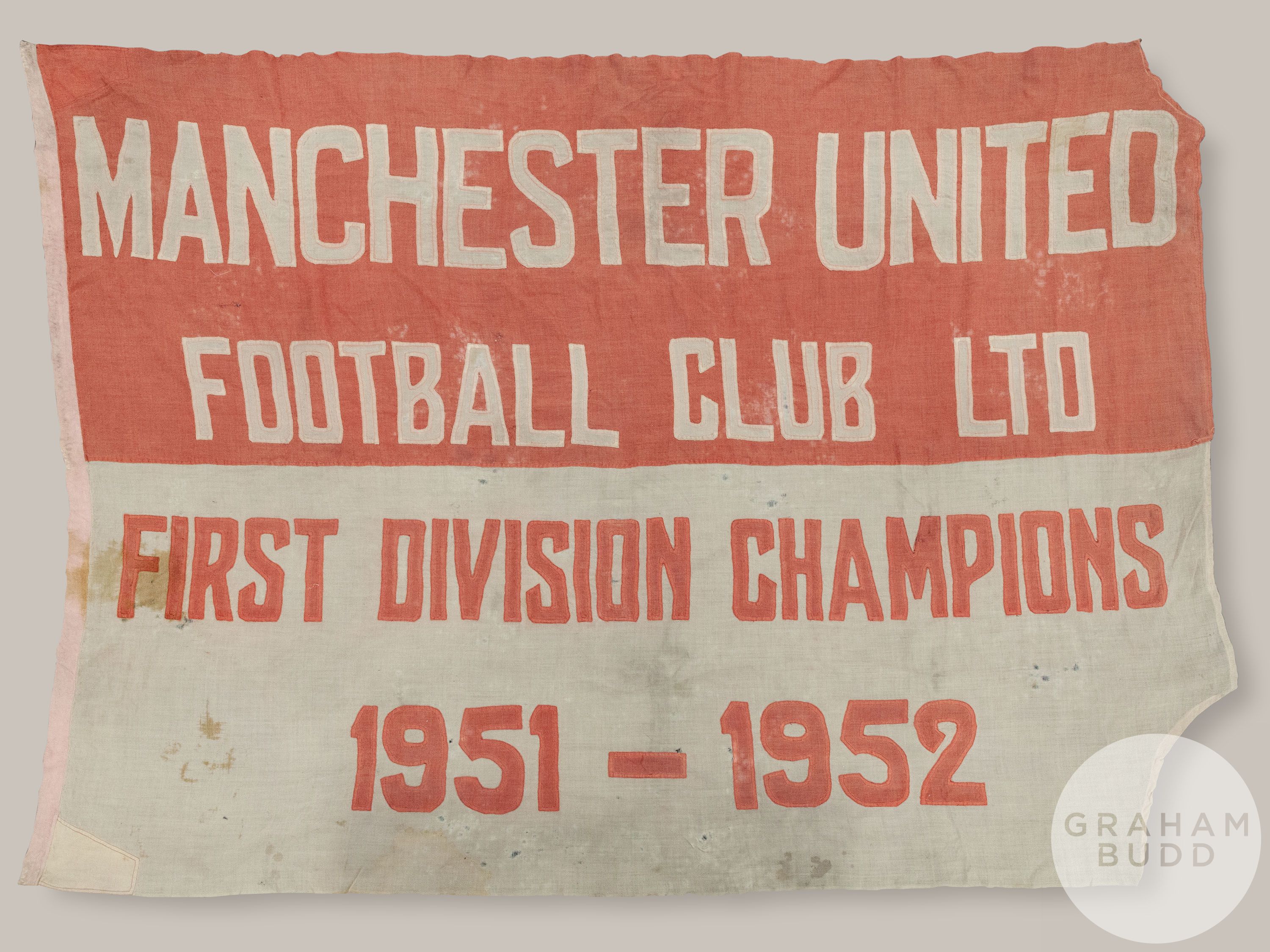 Manchester United large official red and white 1951-1952 First Division Champions flag