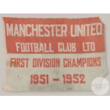 Manchester United large official red and white 1951-1952 First Division Champions flag