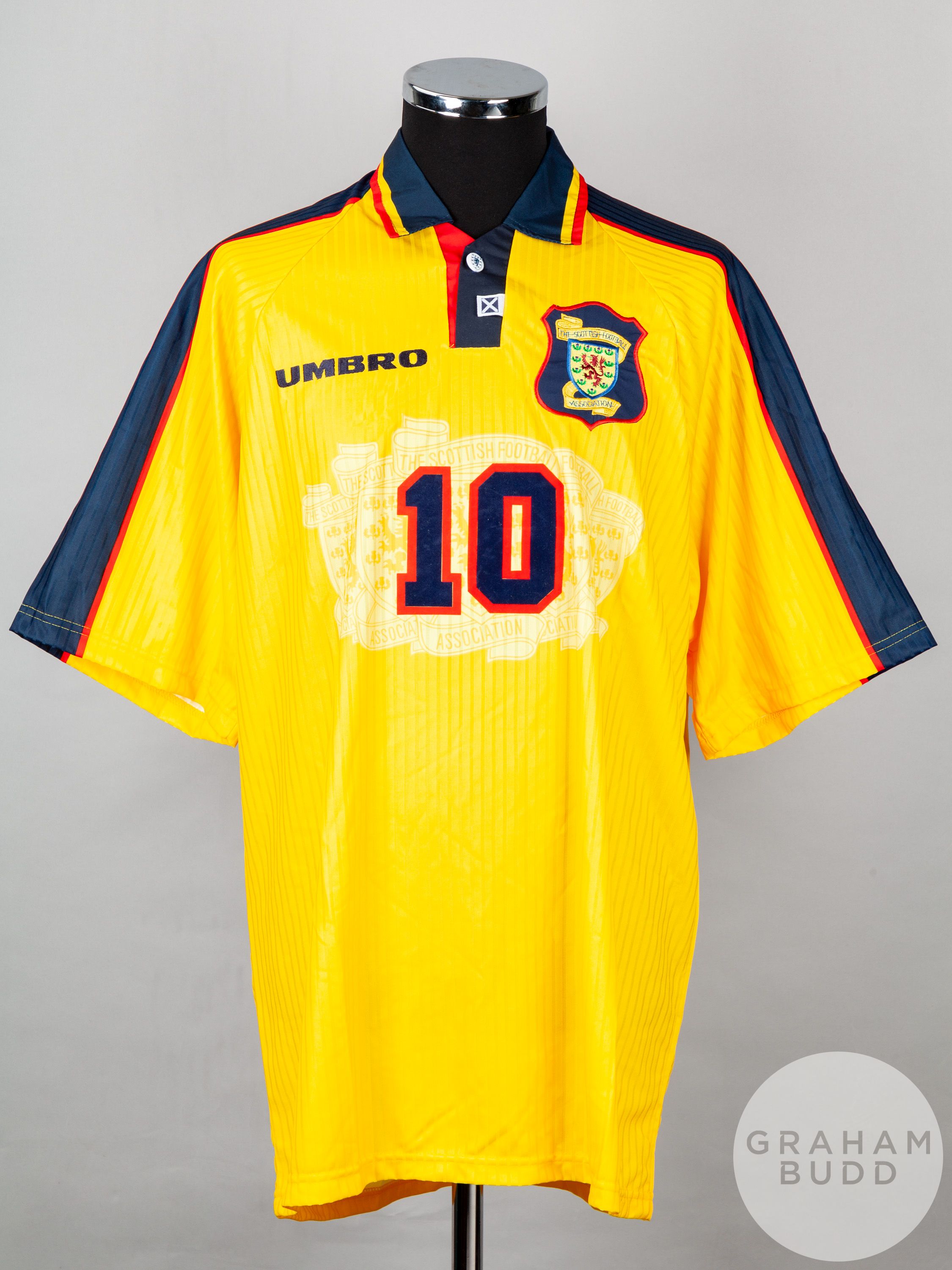Yellow and blue No.10 Scotland international short-sleeved shirt, 1996-98