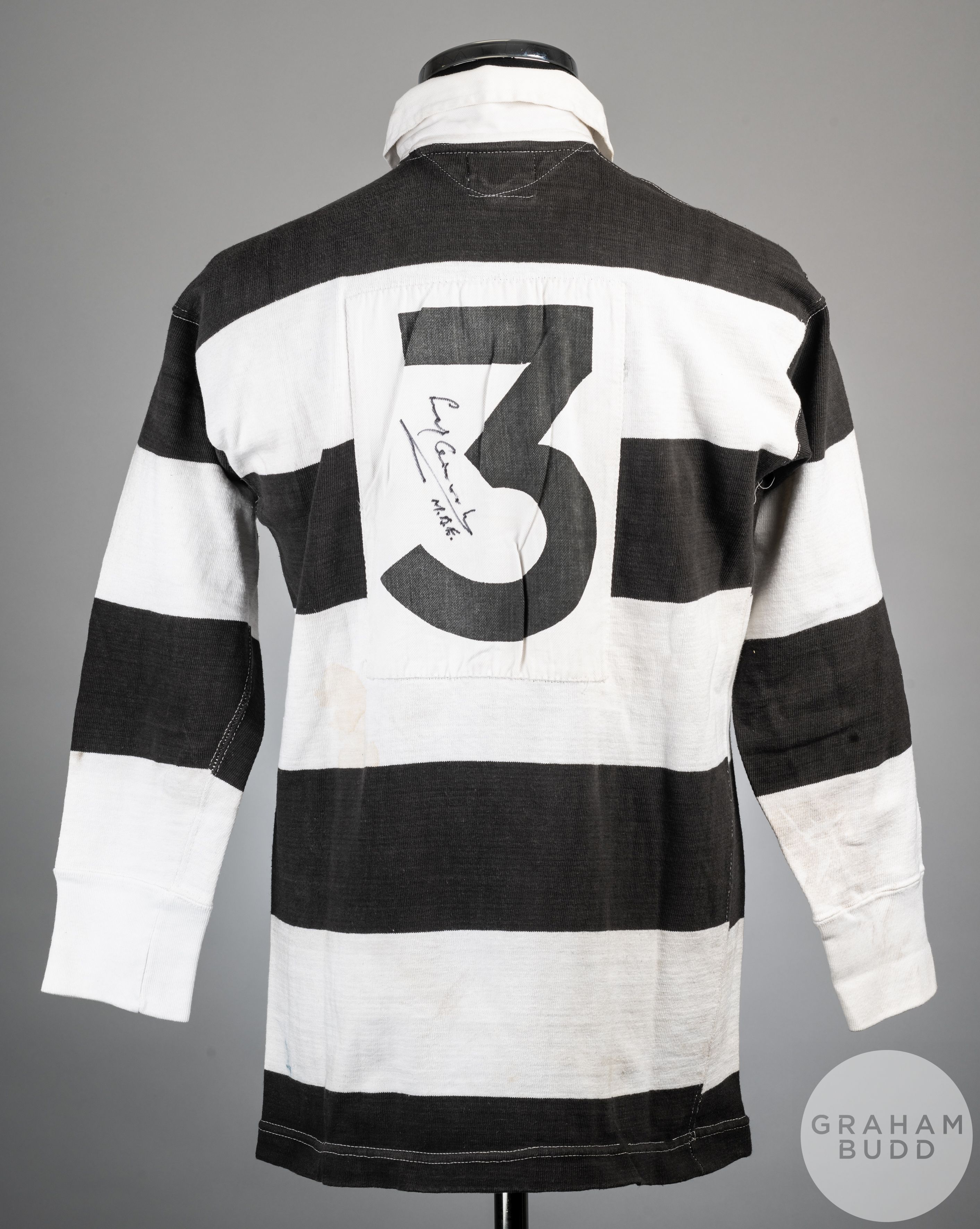 Sandy Carmichael black and white No.3 Barbarians v. All Blacks match worn long-sleeved shirt - Image 2 of 2